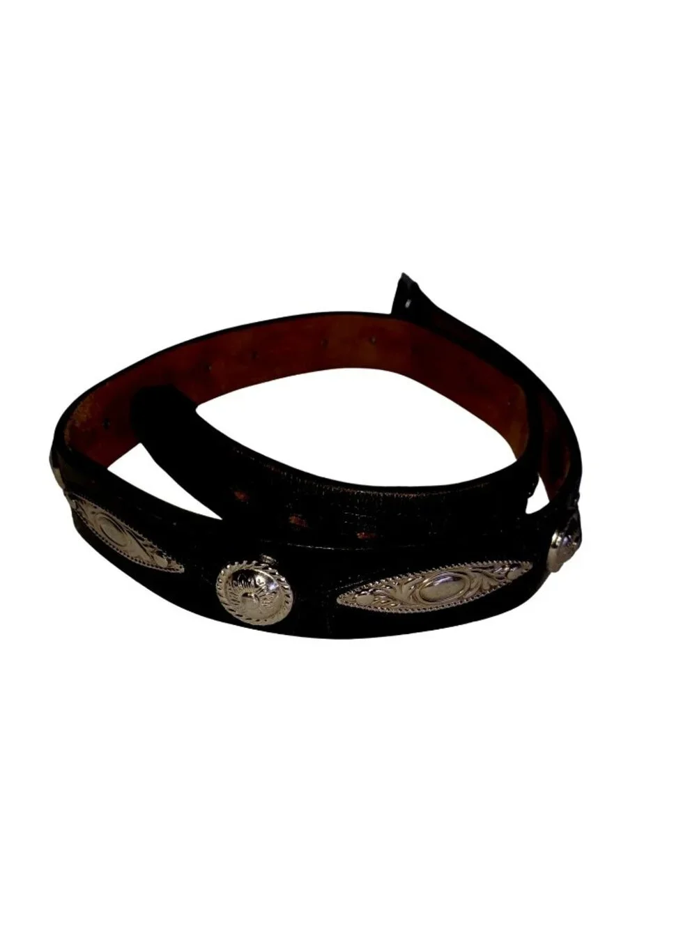 Western Concho Belt Black Leather Silver Buckle Cowboy Rockabilly Mens 40/42